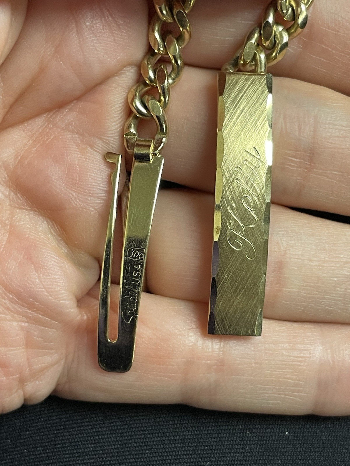 Vintage Signed Speidel Identity ID Bracelet Gold-Tone Name Engraved Kelly