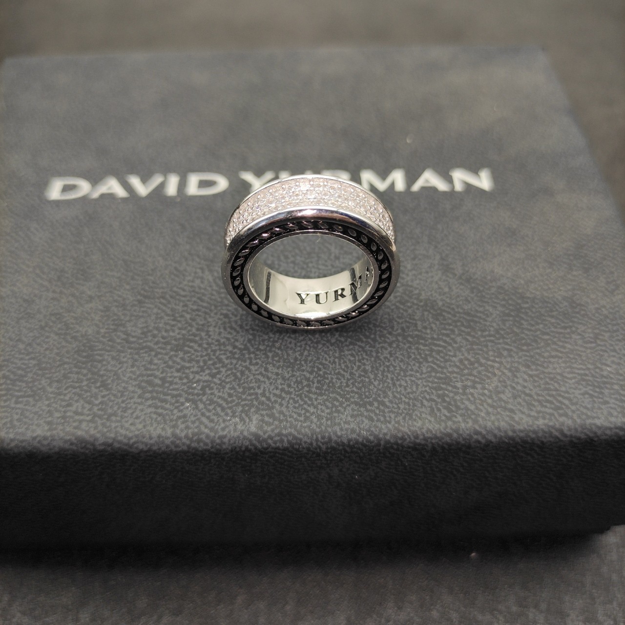 David Yurman Sterling Silver with Diamonds 8.5mm Pavé Three Row Band Ring SZ 8