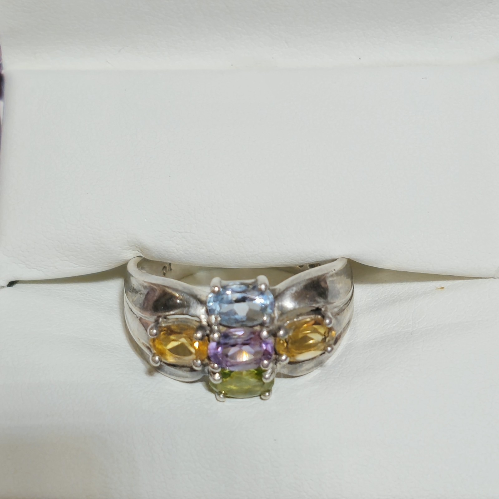 Vintage Sterling Silver Multi Stone Cluster Peridot Amethyst Topaz