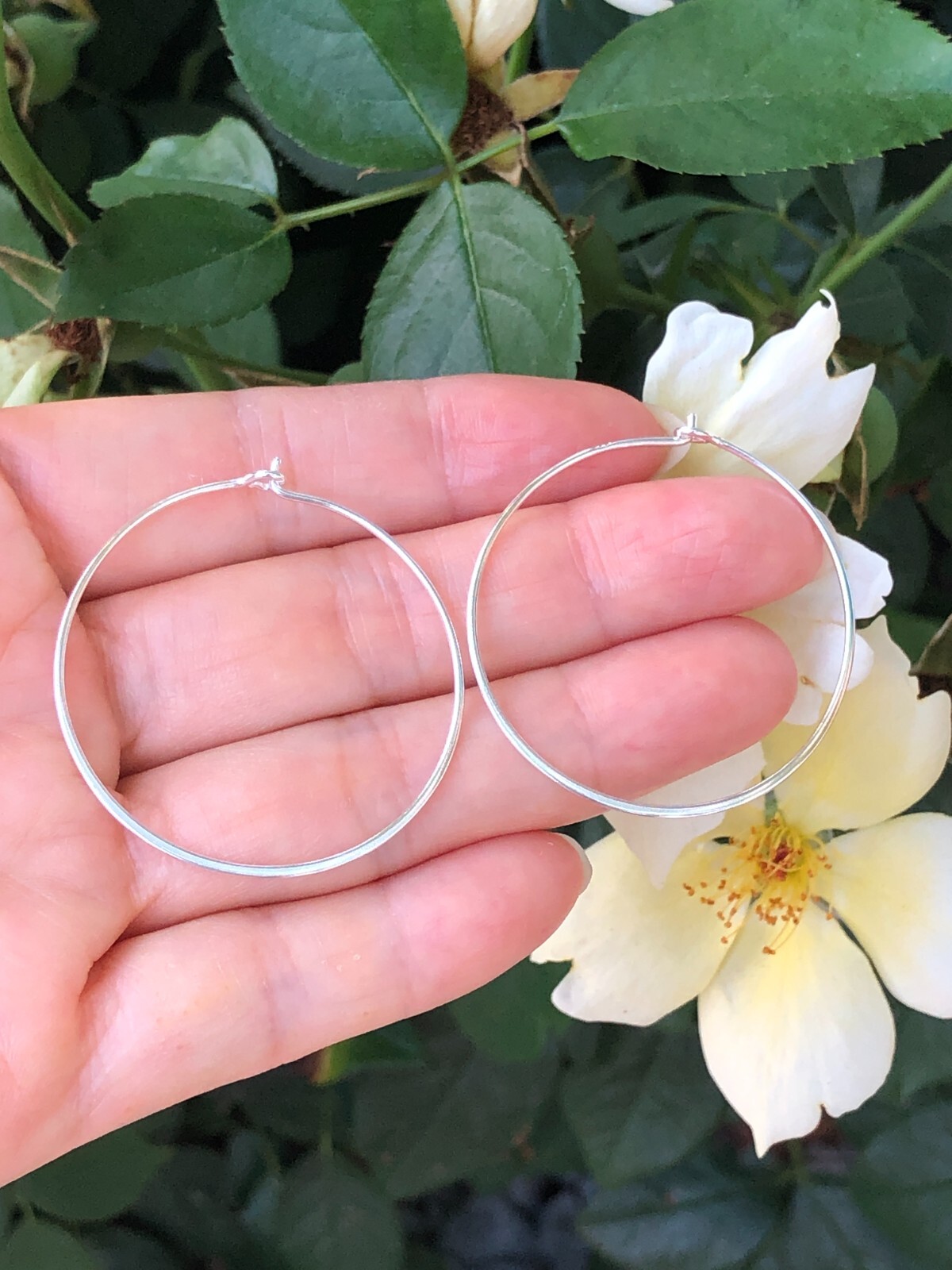 925 Sterling Silver Plain Hoop Earrings THIN Wire Medium Hoops Womens Girls 36mm