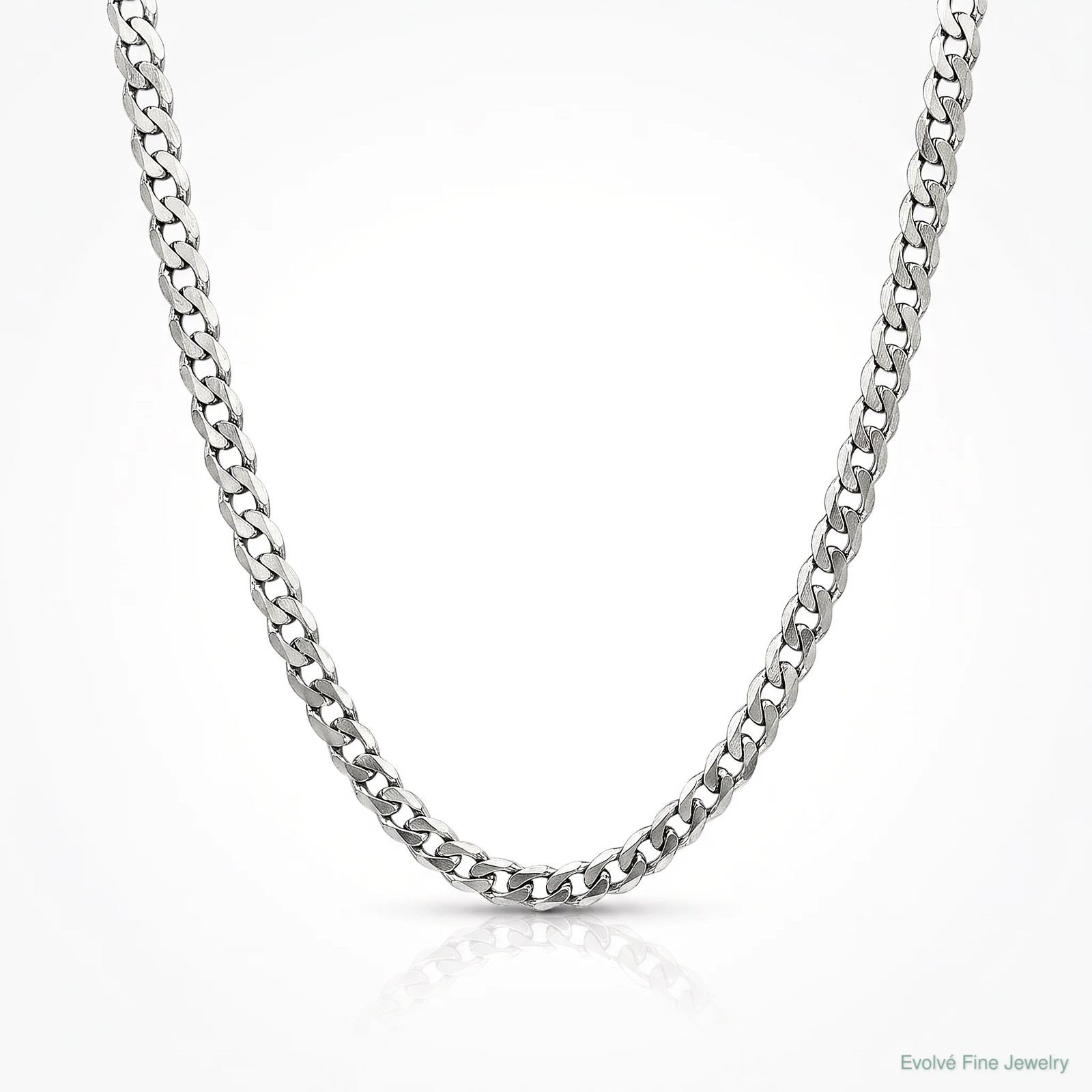 14K White Gold 2.9mm Flat Beveled Curb Chain Necklace 16″-26″
