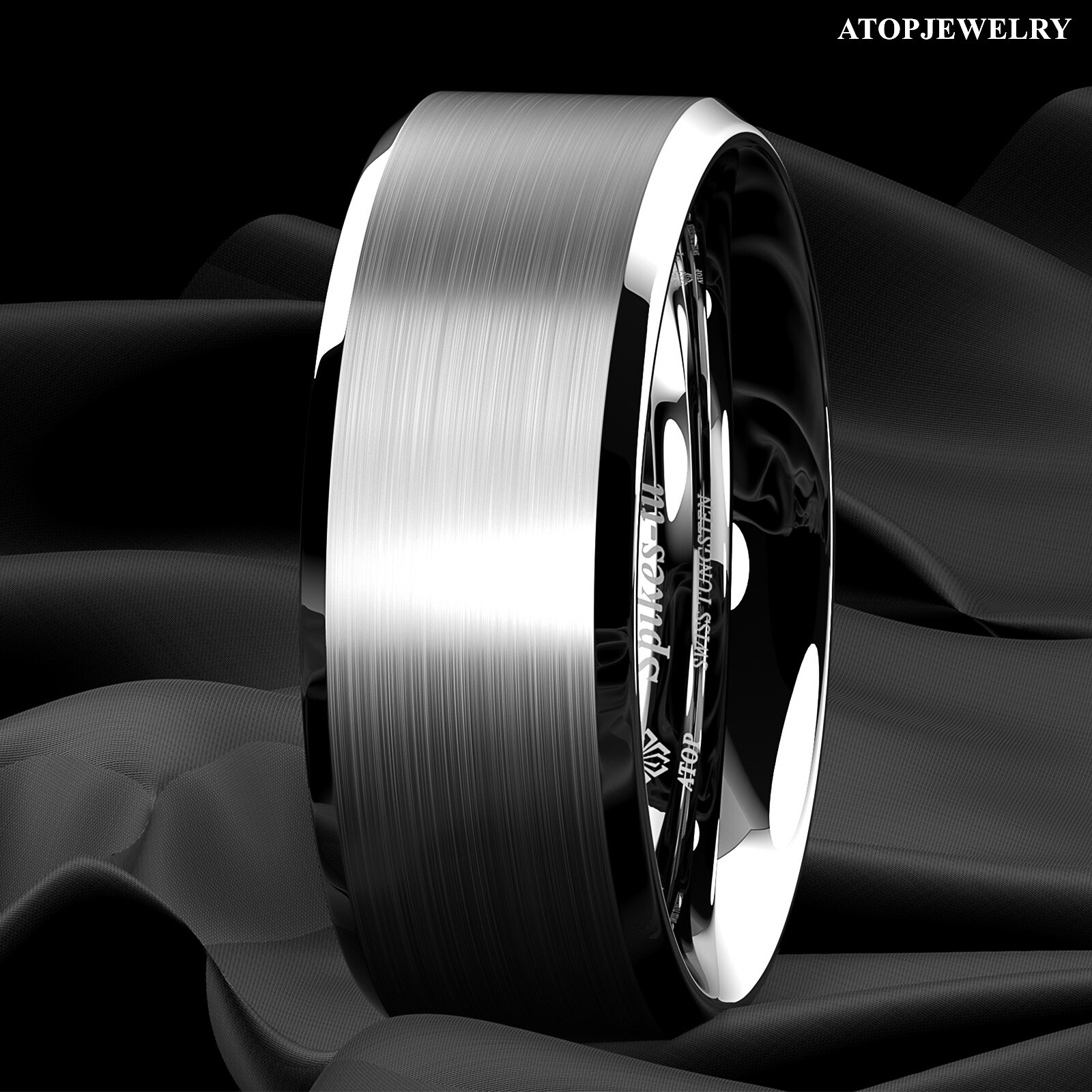 8mm Brushed Silver Tungsten Carbide Men’s Wedding Band Comfort Fit ATOP Ring