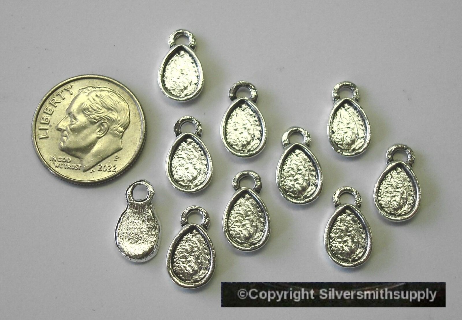 10 TEARDROP Bezel tray settings Silver pl 5X8 cabochon pendant earrings FPS140