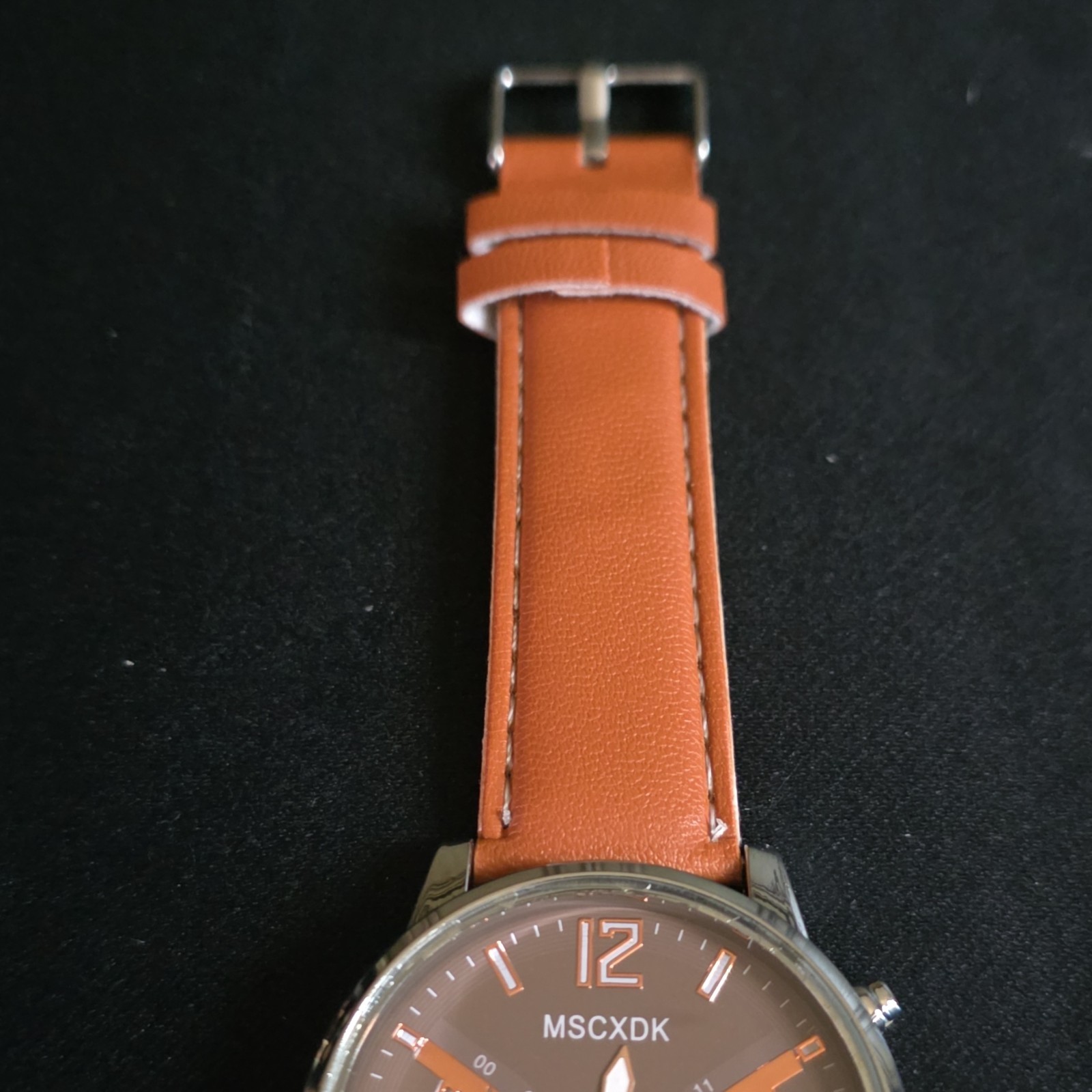 MSCXDK Analog Quartz Wristwatch 12-Hour Brown Dial, Brown Leather, Silver Case
