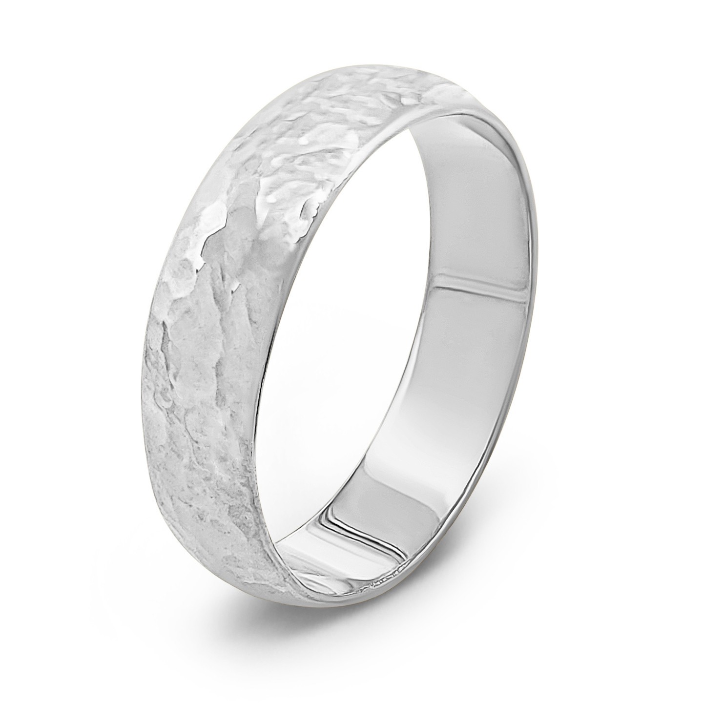 Solid 18K White Gold Hammered Ring, Handmade 5mm Hammer Texture Wedding Band
