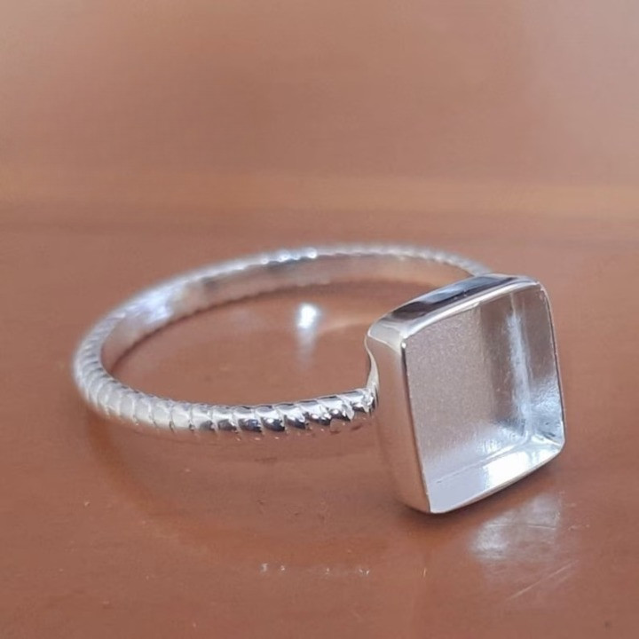 925 Sterling Silver 10mm Square Bezel Cup Ring Blank DIY Jewelry Setting Gift