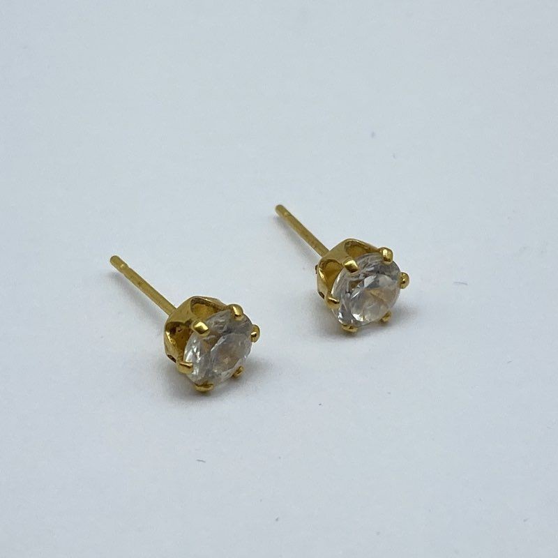 14K Yellow Gold CZ Stud Earrings Round Cut 5.4mm Solitaire 0.7g