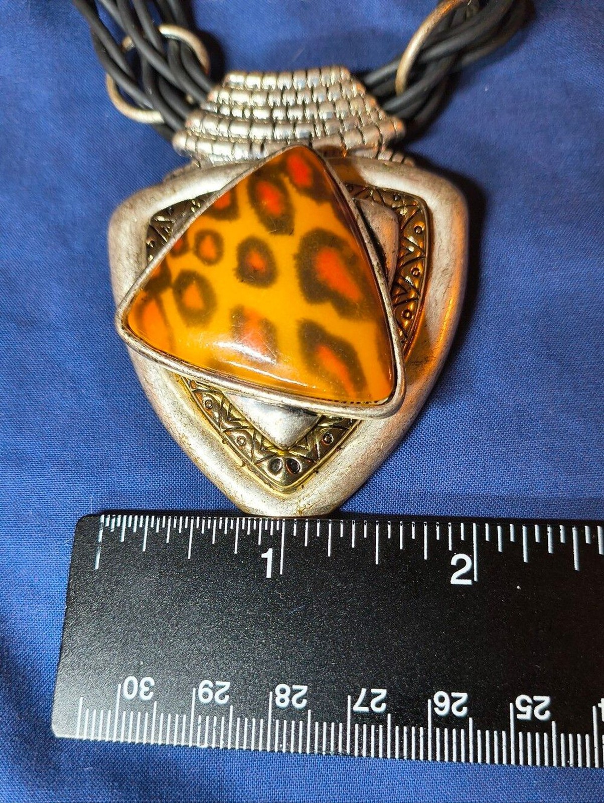 Y2K Leopard Print Statement Necklace Multi Strand Faux Leather Cord Tribal Boho