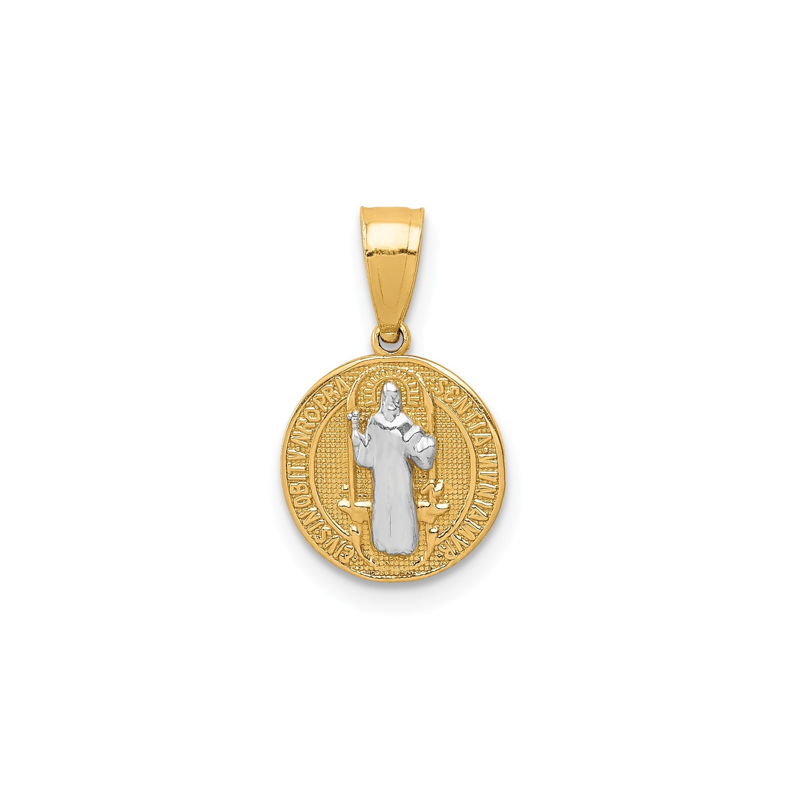 10k Yellow Gold Rhodium St Benedict Pendant Dual-Tone Catholic Medal Jewelry