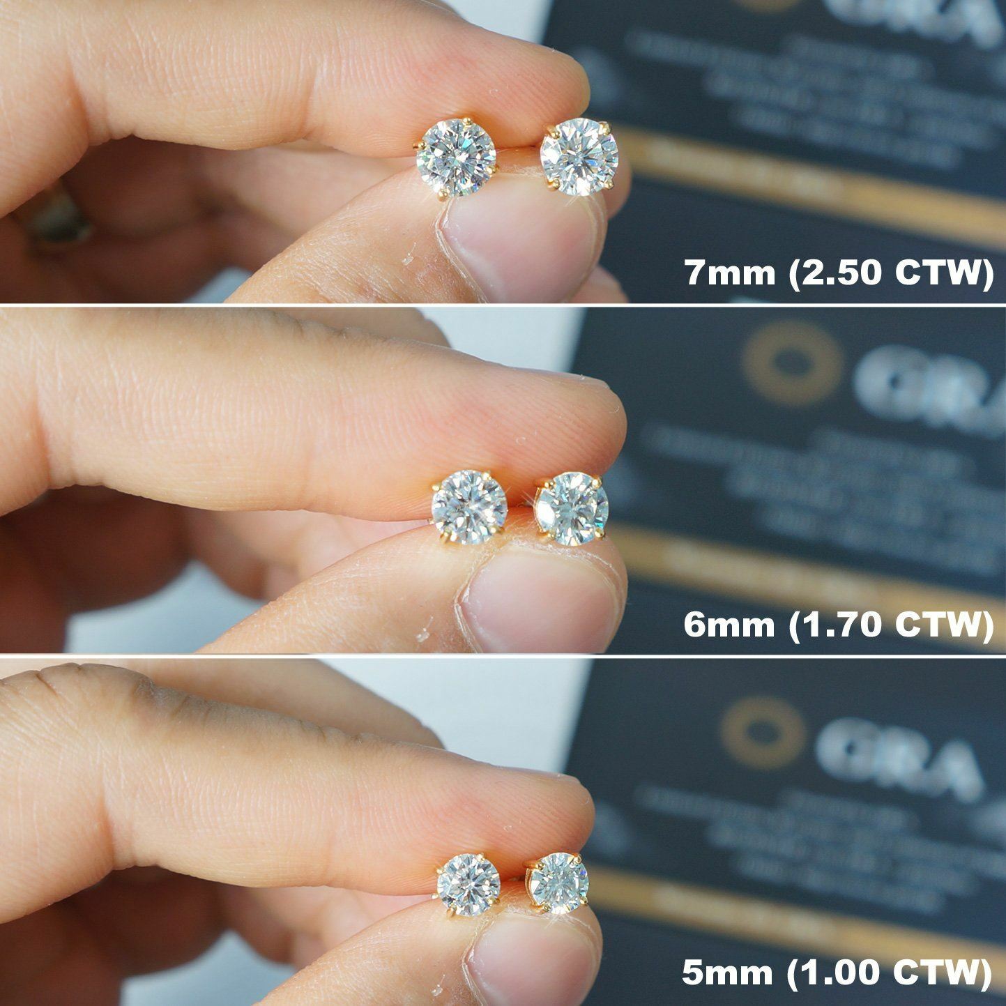 Certified VVS Moissanite Solitaire Stud Earrings 925 Sterling Silver 14K Gold