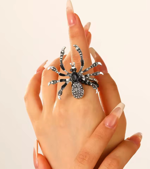 Halloween Spider Ring With Rhinestone Ins Personality Fashion Open Rings For Wom