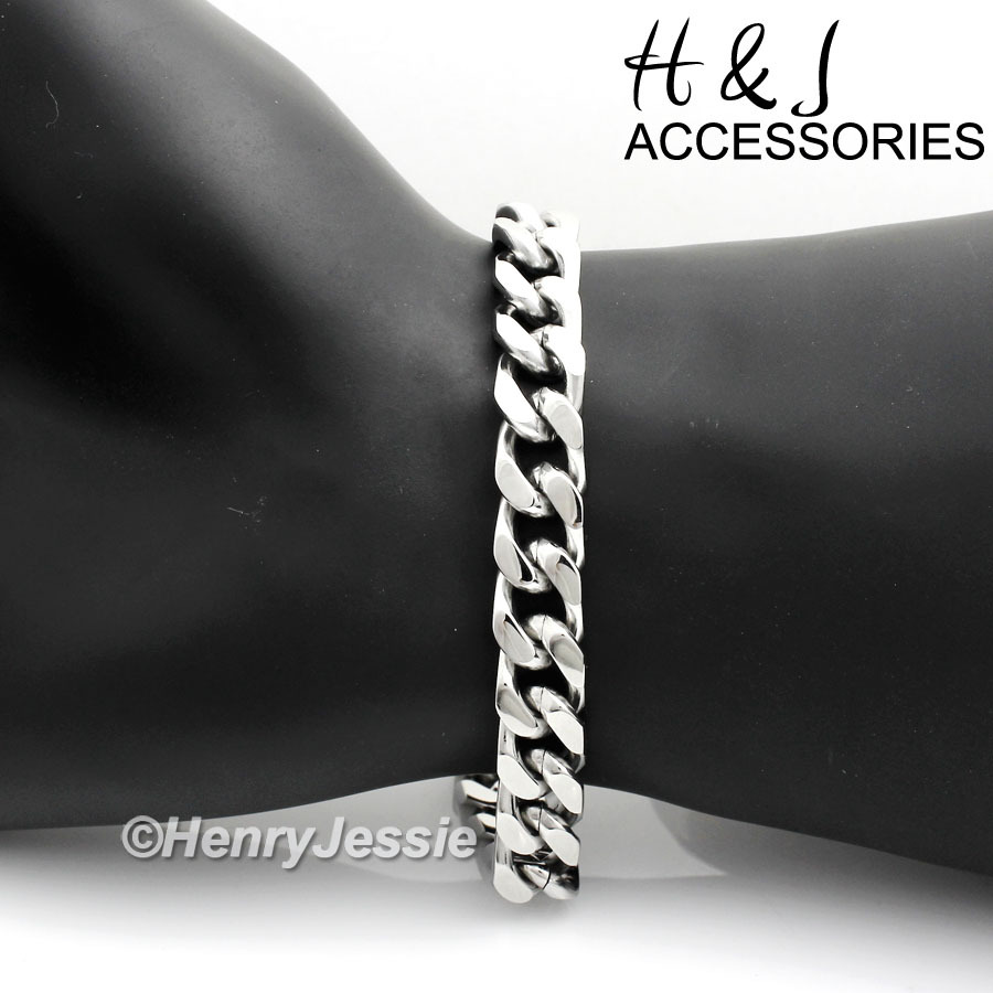 7″-11″MEN 316L Stainless Steel 9mm Silver Cuban Curb Link Chain Bracelet*B140