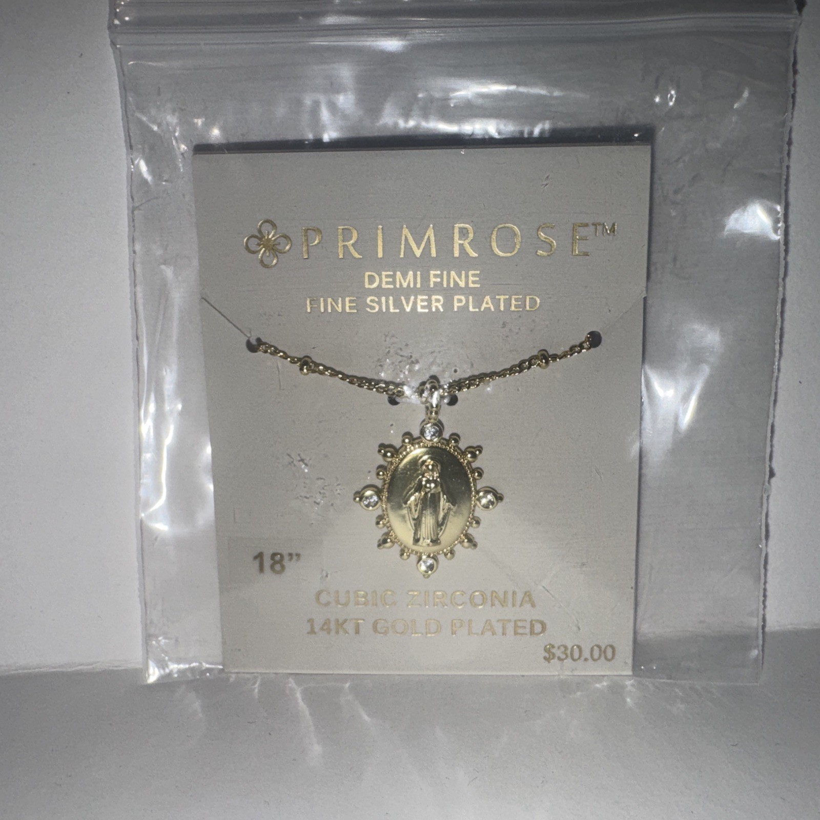 PRIMROSE 14k Gold Flash Plated Virgin Mary Medallion Pendant Necklace