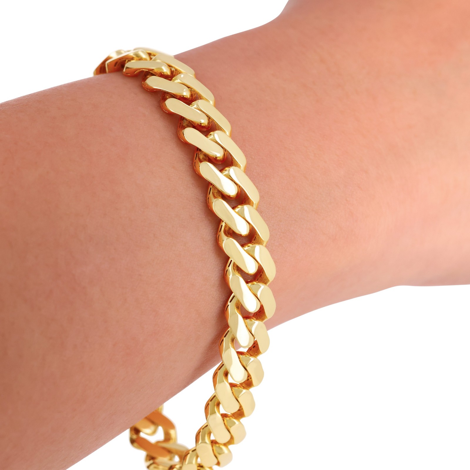 14k Yellow Gold Miami Cuban 9mm Monaco Chain Bracelet Mens Womens 7″ 7.5″ 8″ 9″