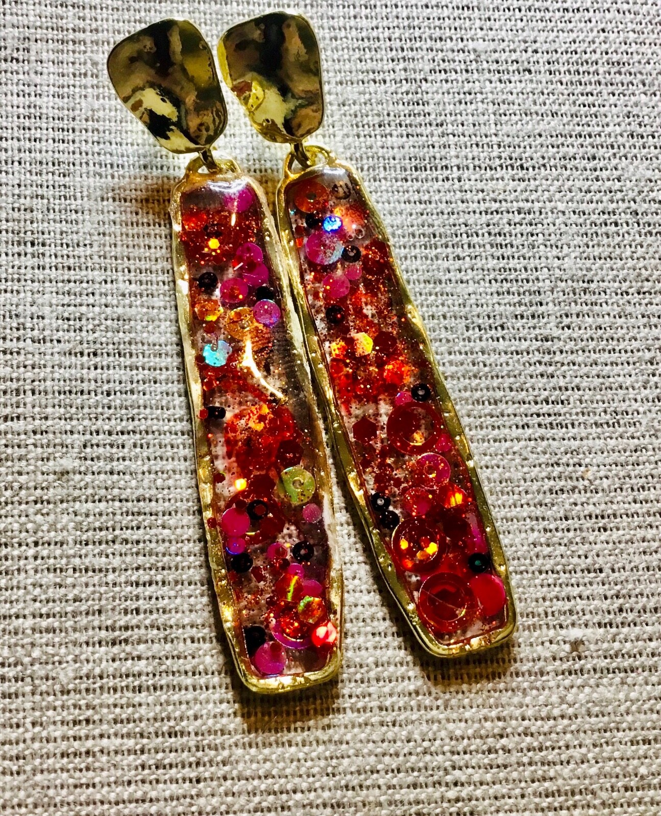 Flamingo Drop Earrings with Real Flowers, Colorful Confetti Earrings set of 2