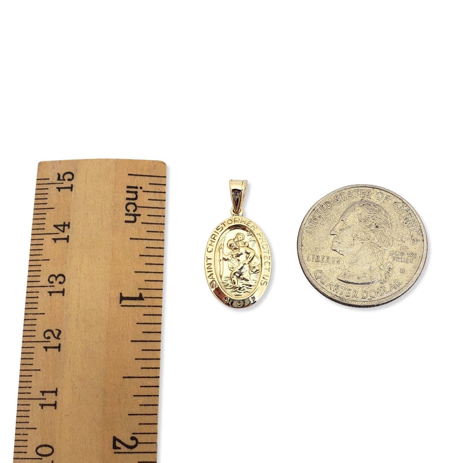 Solid 18K Yellow Gold St. Christopher Medal Pendant, 3/4″, Catholic Saint