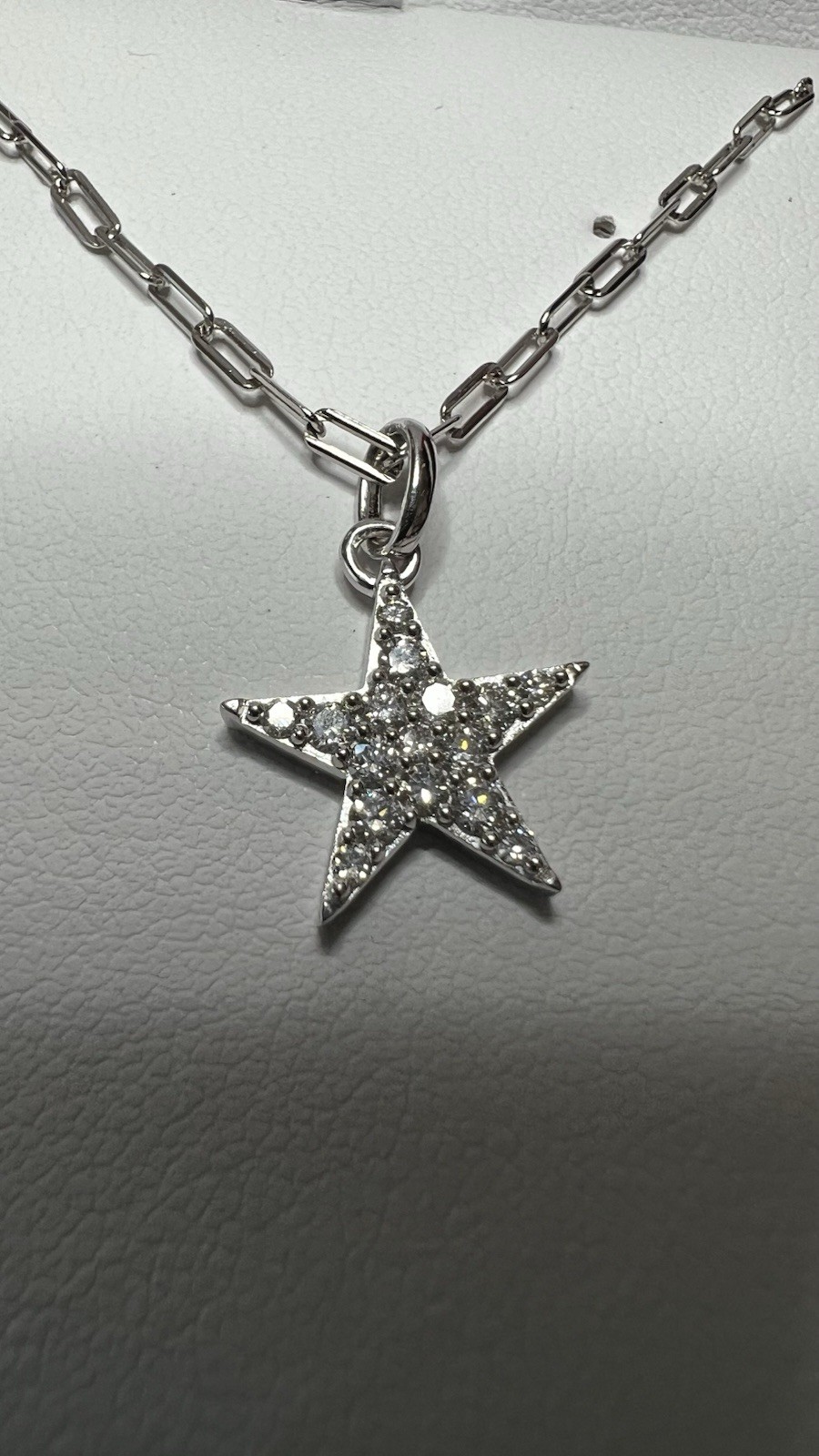White Gold Over 925 silver 0.30 CTW Diamond Pavé Star Pendant Paperclip Necklace