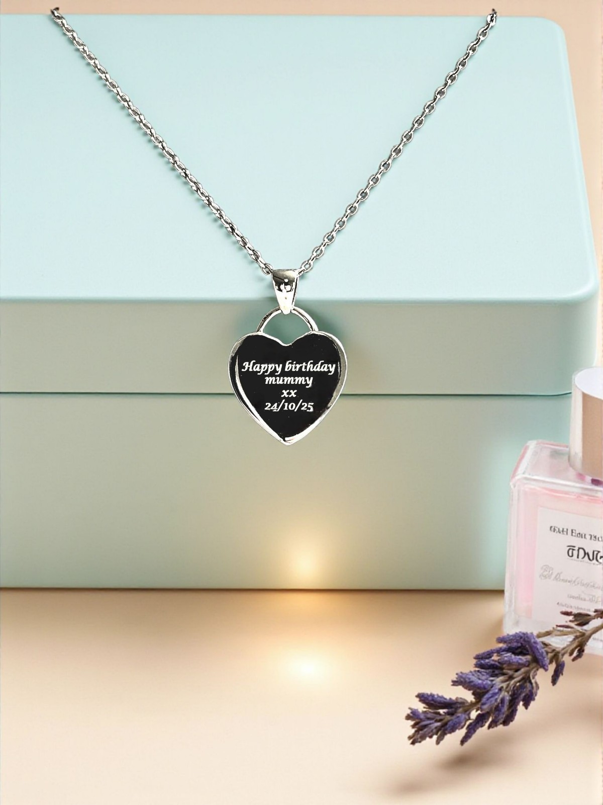 Personalised 925 Sterling Silver Engraved Heart Charm Pendant Necklace Gift
