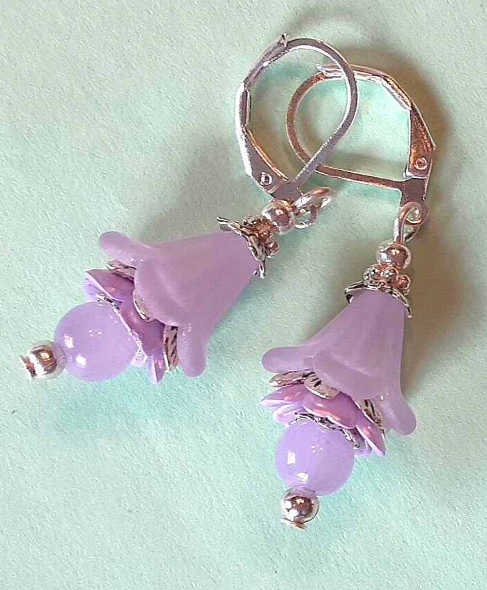 LAVENDER Jadeite Acrylic FLOWER Crystal earring SP LEVER BACK XX
