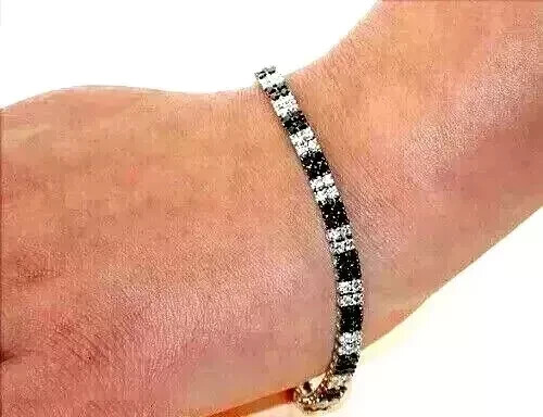7Ct Round Simulated Black Diamond Glorious Tennis Bracelet 14K White Gold Plated