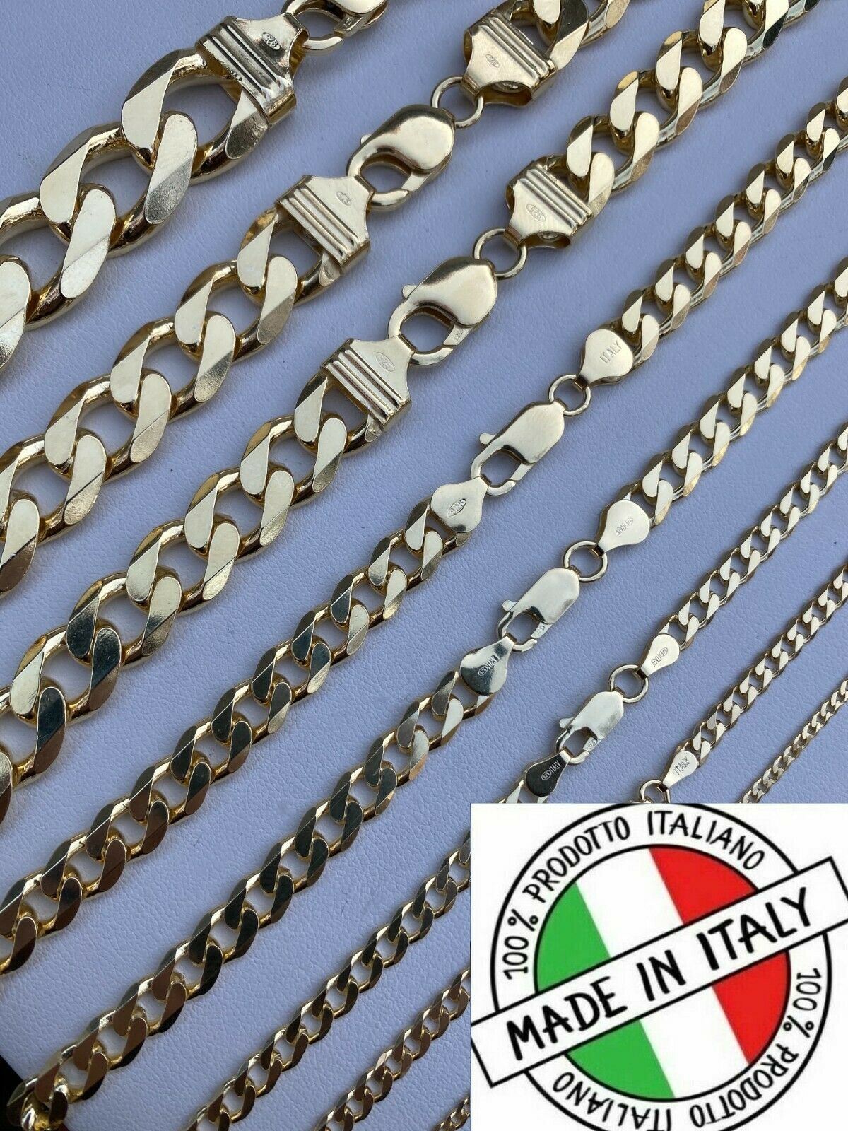 Real 14k Gold Plated Solid 925 Sterling Silver Curb Miami Cuban Chain Bracelet