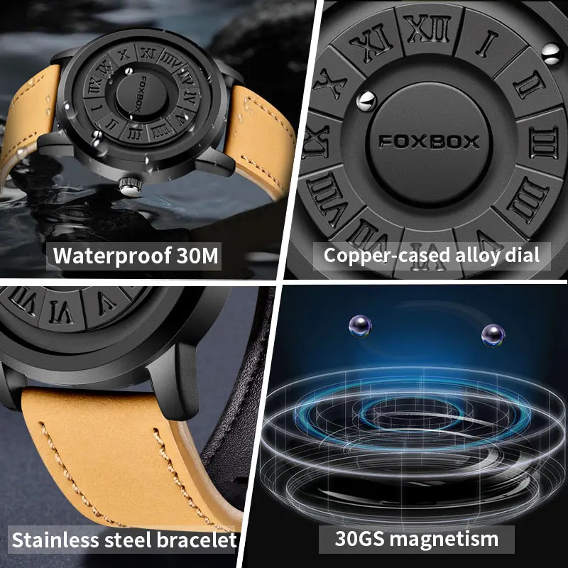 FOXBOX Man Watch Brand Creative Stainless Steel Band Scrolling Beads Quartz Wat