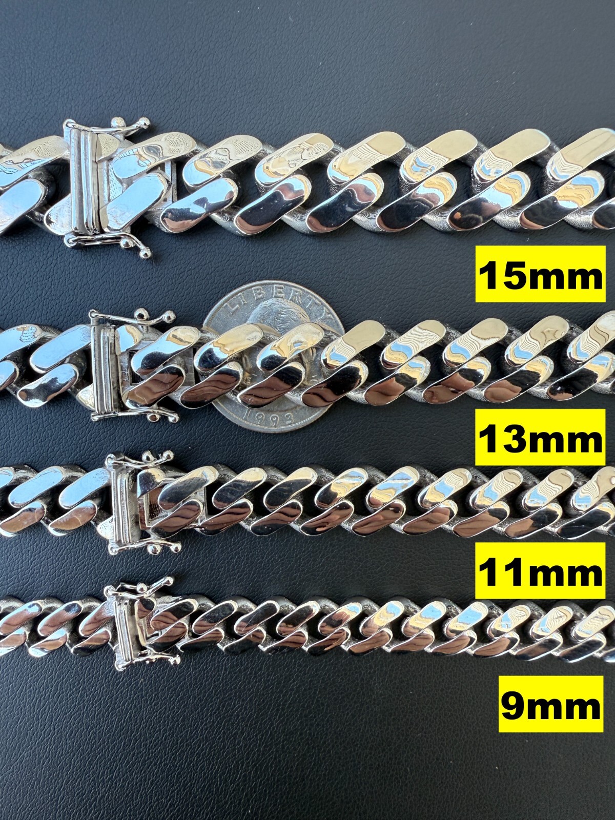 Monaco Cuban Link Chain Necklace Hollow Real 925 Sterling Silver 9-15mm Rhodium