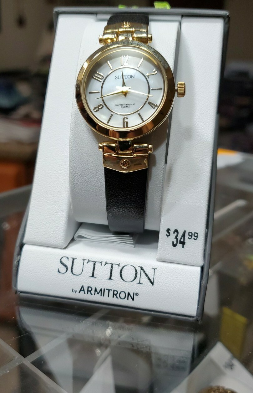 Sutton by Armitron Women’s SU/1002MPBK Gold-Tone and Black Leather Watch-H37