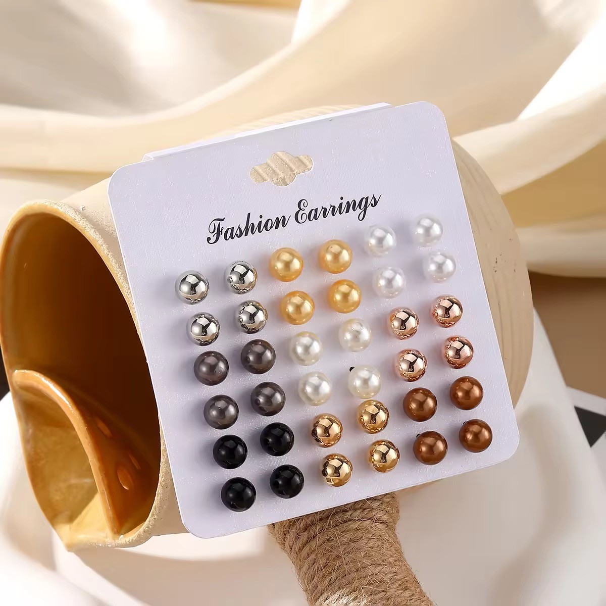 18 Pair Elegant Multi-color Imitation Pearl Stud Earrings Korean Jewelry Set