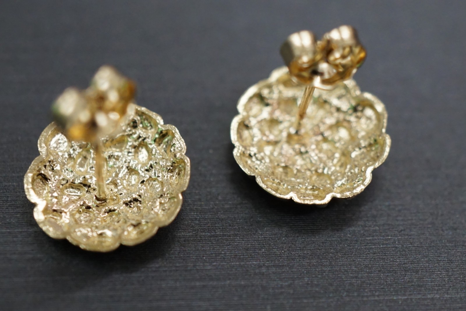 Real 10K Solid Yellow Gold 11.5MM Diamond Cut Round Nugget Stud Earrings.