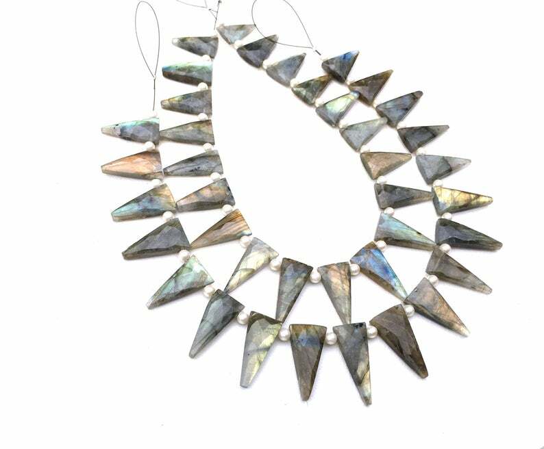 19 Piece Natural Labradorite Faceted Triangle Shape Blue Flash Size10x18-12x23MM