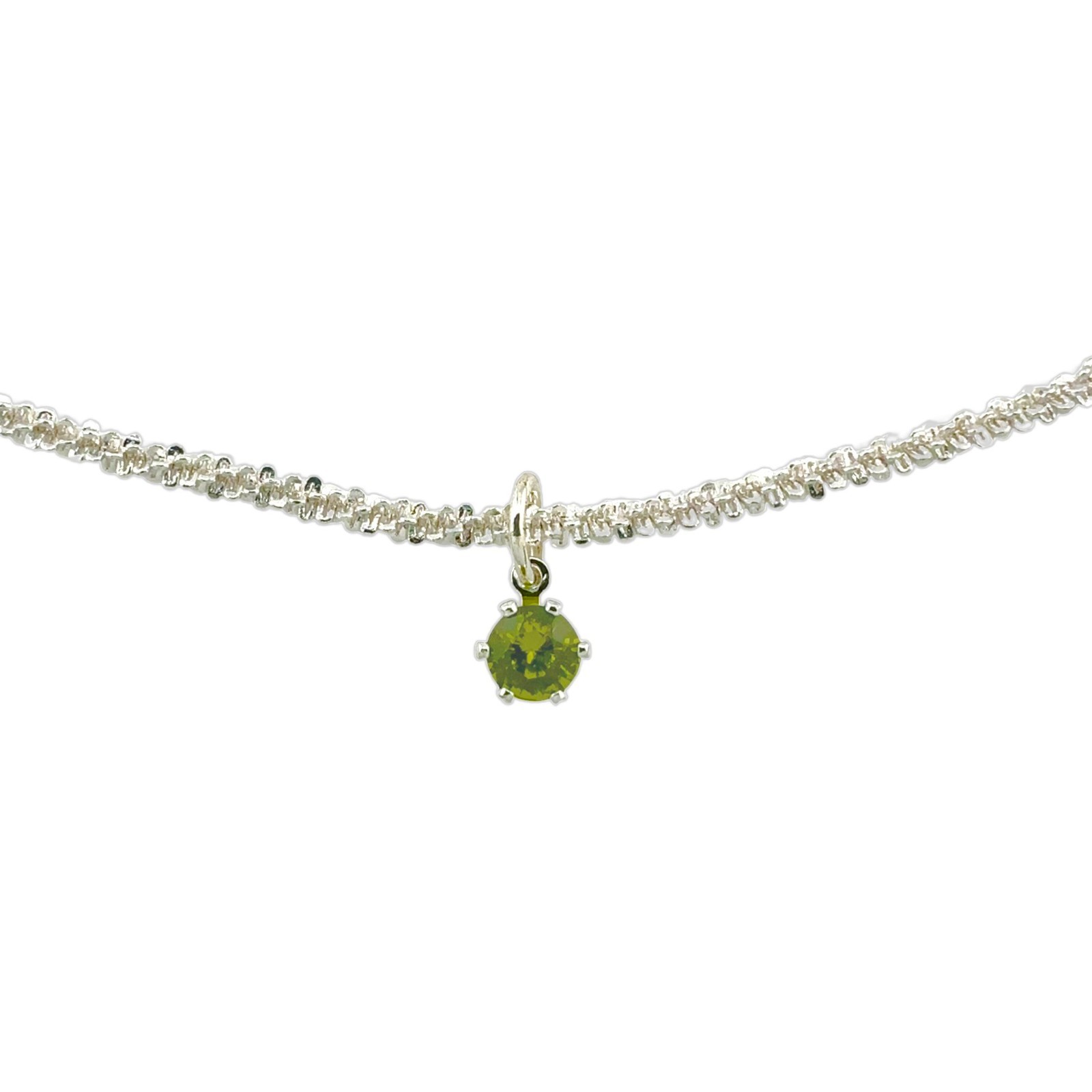 Green Crystal Gem Charm Adjustable Silver Sparkle Chain Necklace