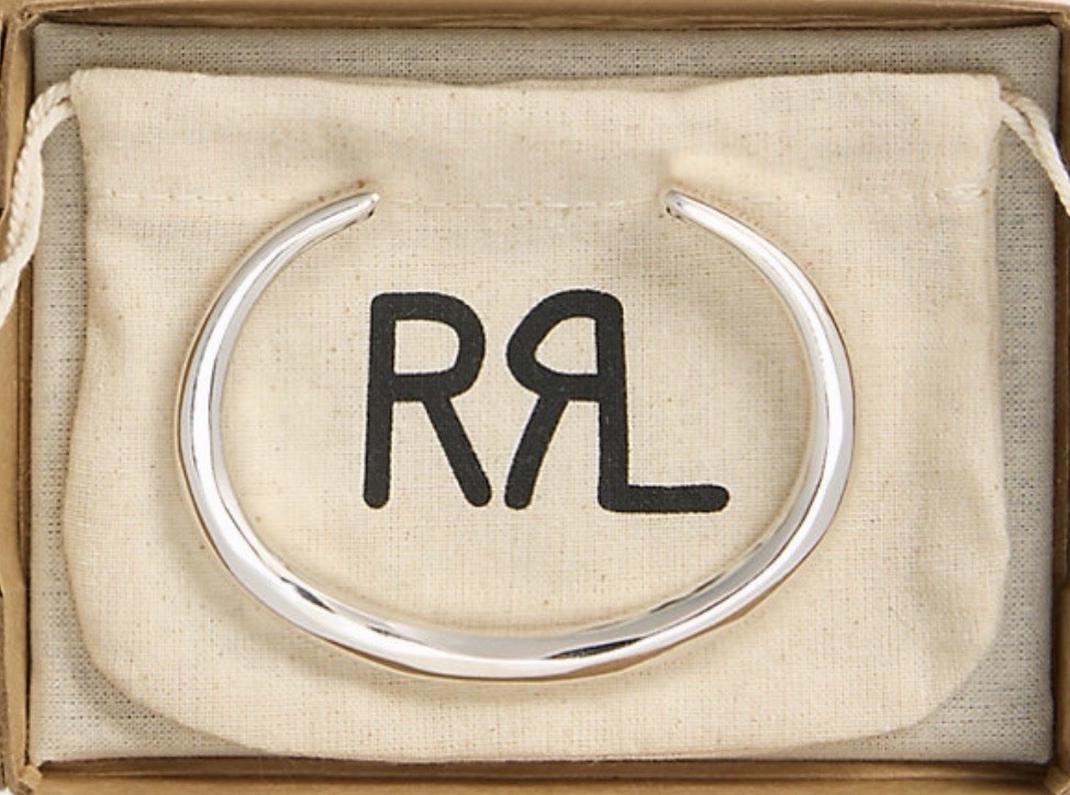 Ralph Lauren Double RL Hand Forged Hammered Sterling Silver Cuff Bracelet Large