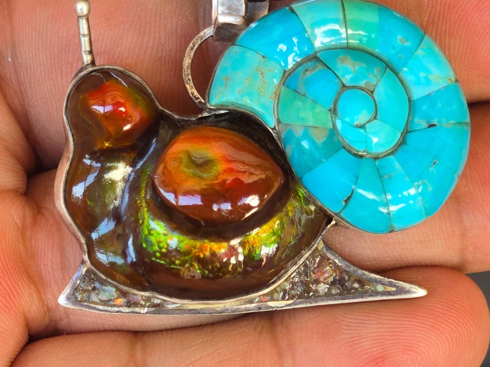 Deer Creek Fire Agate Sleeping Beauty Turquoise Opal Pendant 29.2 Grams Snailien