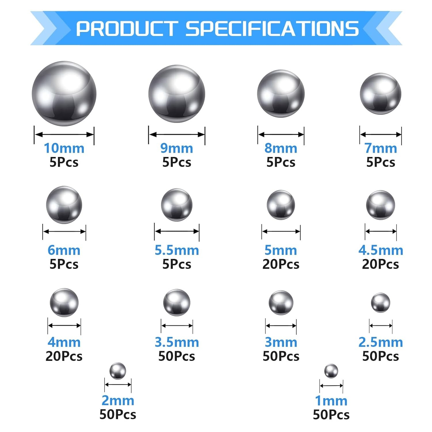 14Values 304 Stainless Steel Precision Balls Kit 1mm 2mm 2.5mm 3mm 3.5mm 4mm 4.5