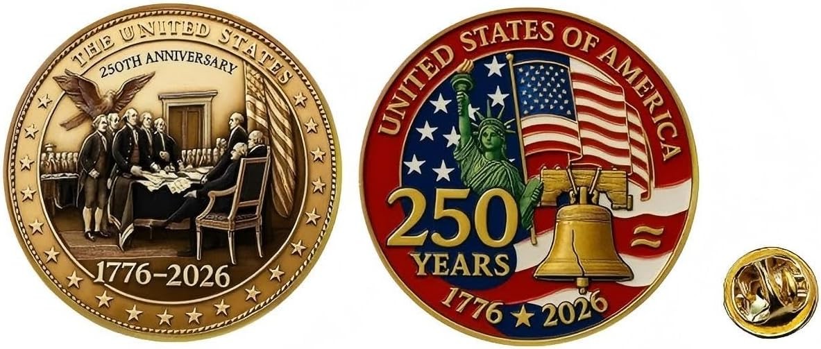 2 Pcs America 250th Birthday Enamel Pins,250 years Anniversary Metal Gold Plated