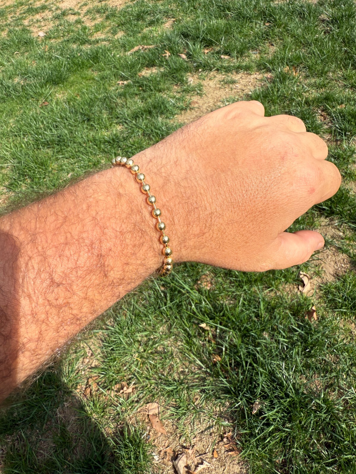 Men’s Solid 14k Gold Over 925 Silver Ball Bead Bracelet 5mm Thick Beads – 8″