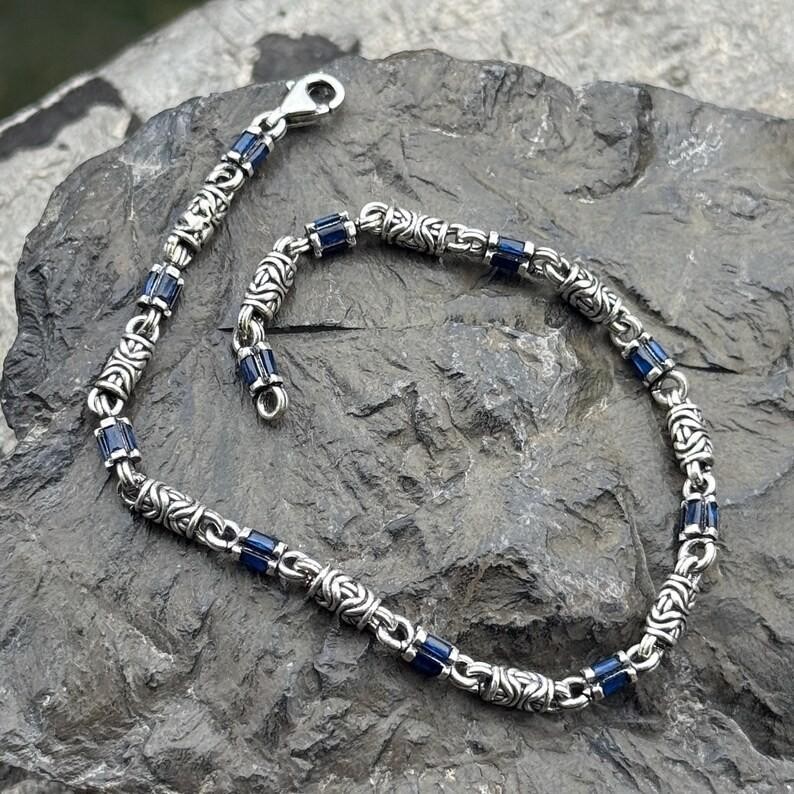 925 Men Silver Sapphire Chain Bracelet Silver Sapphire Gemstone Chain