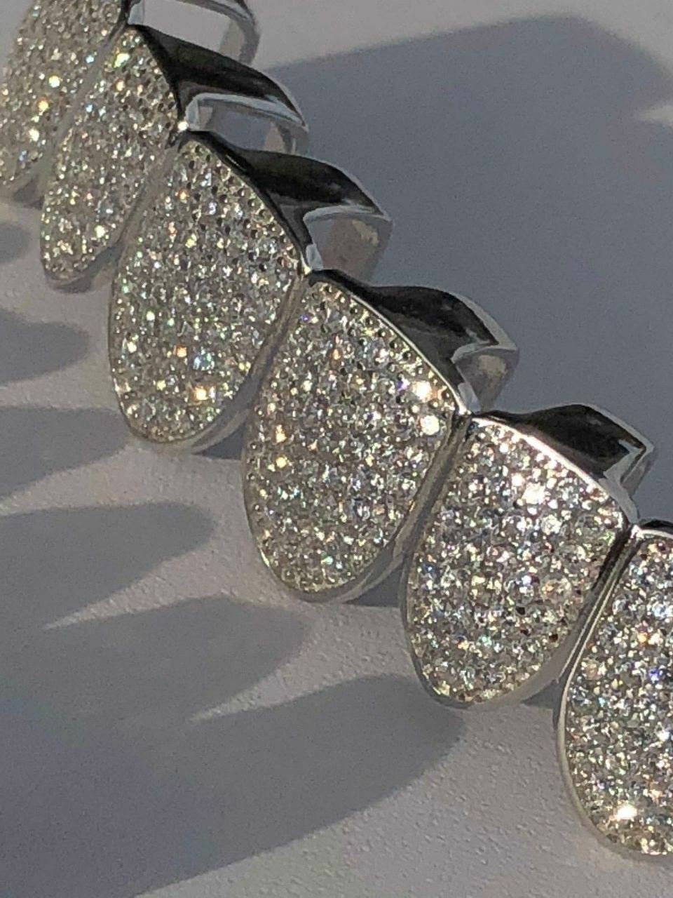 SOLID 925 Silver Simulated Diamonds Custom GRILLZ Teeth Top Bottom Set HipHop CZ