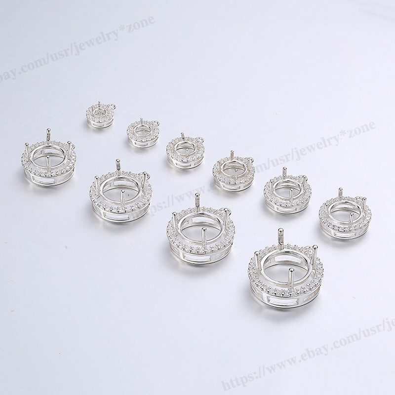 Pre Notched Round 4 Prong Mount Dangle Setting Sterling Silver Pendant/Earring