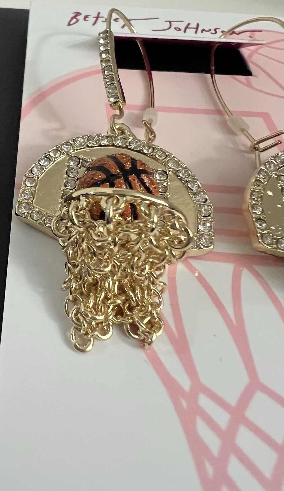 Betsey Johnson Earrings Nothing But Net Basketballs Gold Tone Chains Hooks NWT