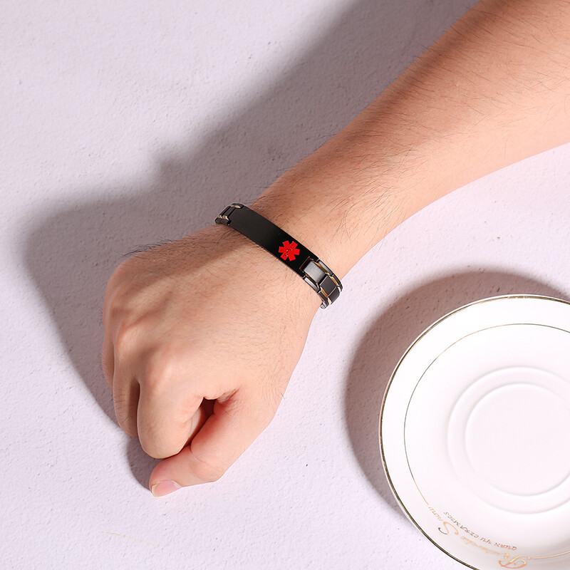 Medical Alert Magnetic Stress Healing Therapy Bangle Bracelet TYPE 1 DIABETES