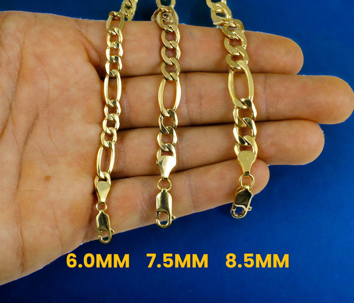 10K Yellow Gold Figaro Necklace Bracelet Chain Italian Real Gold 2mm-8mm 7″-30″