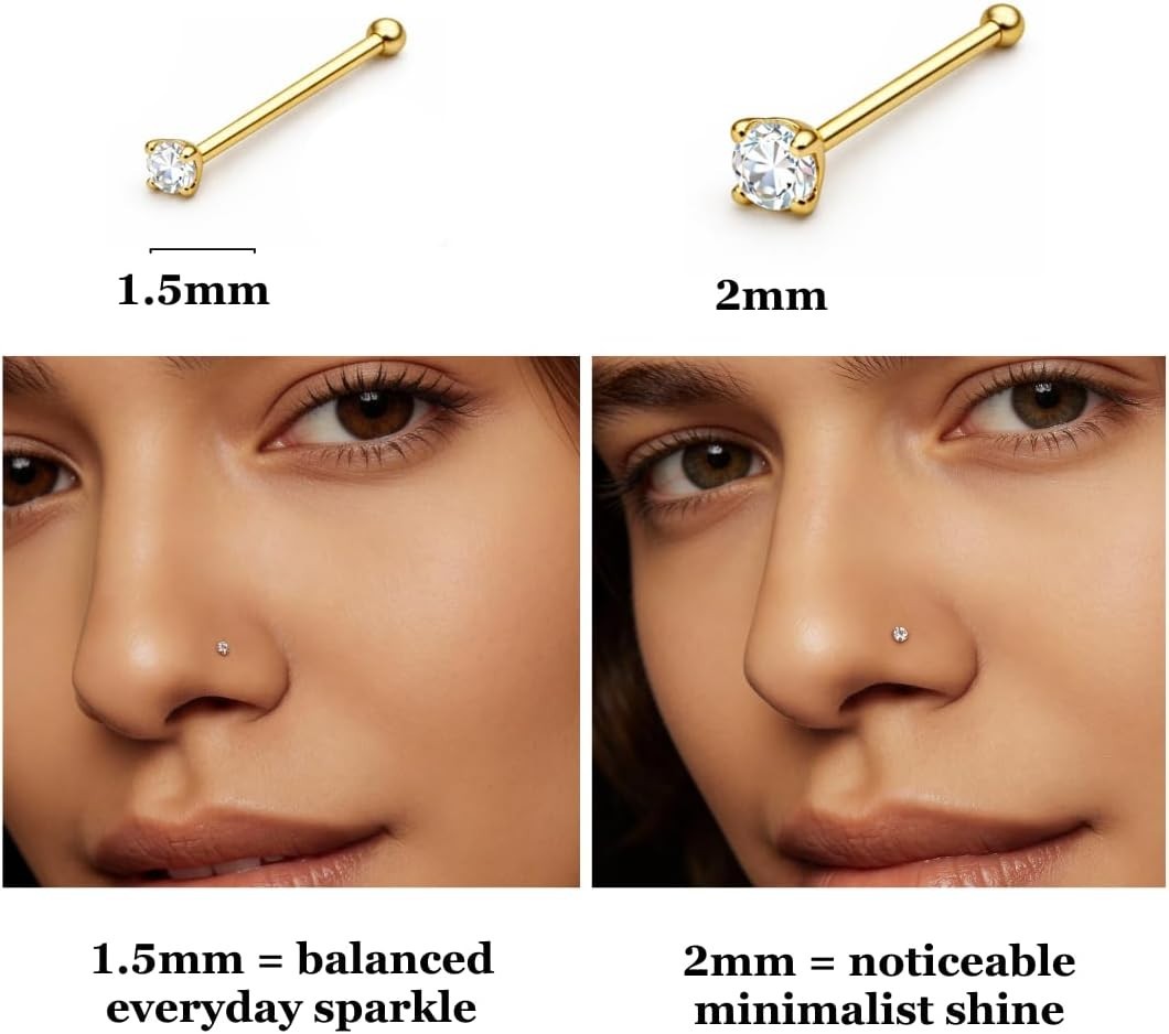 Implant Grade Titanium Nose Bone Stud 20G 0.8mm with CZ – ASTM F-136 G23, 1.5…