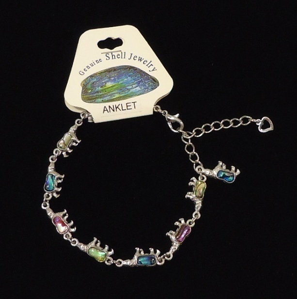 Bear Abalone Shell Inlayed Charm Anklet 7-9 in Adjuster Chain