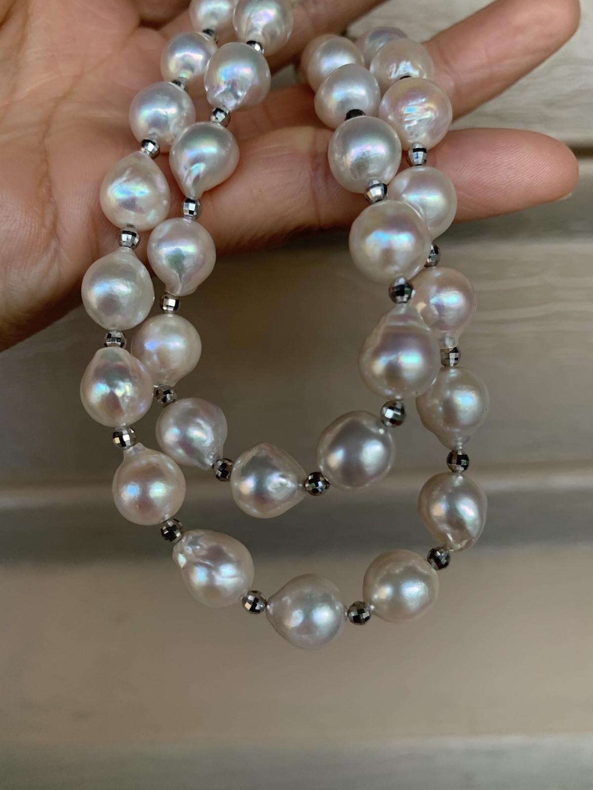 NEW 24” south sea saltwater Pearl beaded necklace 9mm baroque
