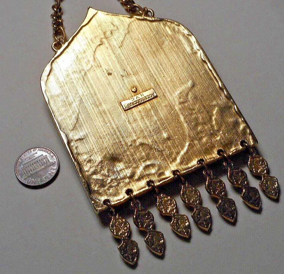 Accessocraft NYC Large Ethnic Cabochon Jeweled Pendant Necklace w Side Chains