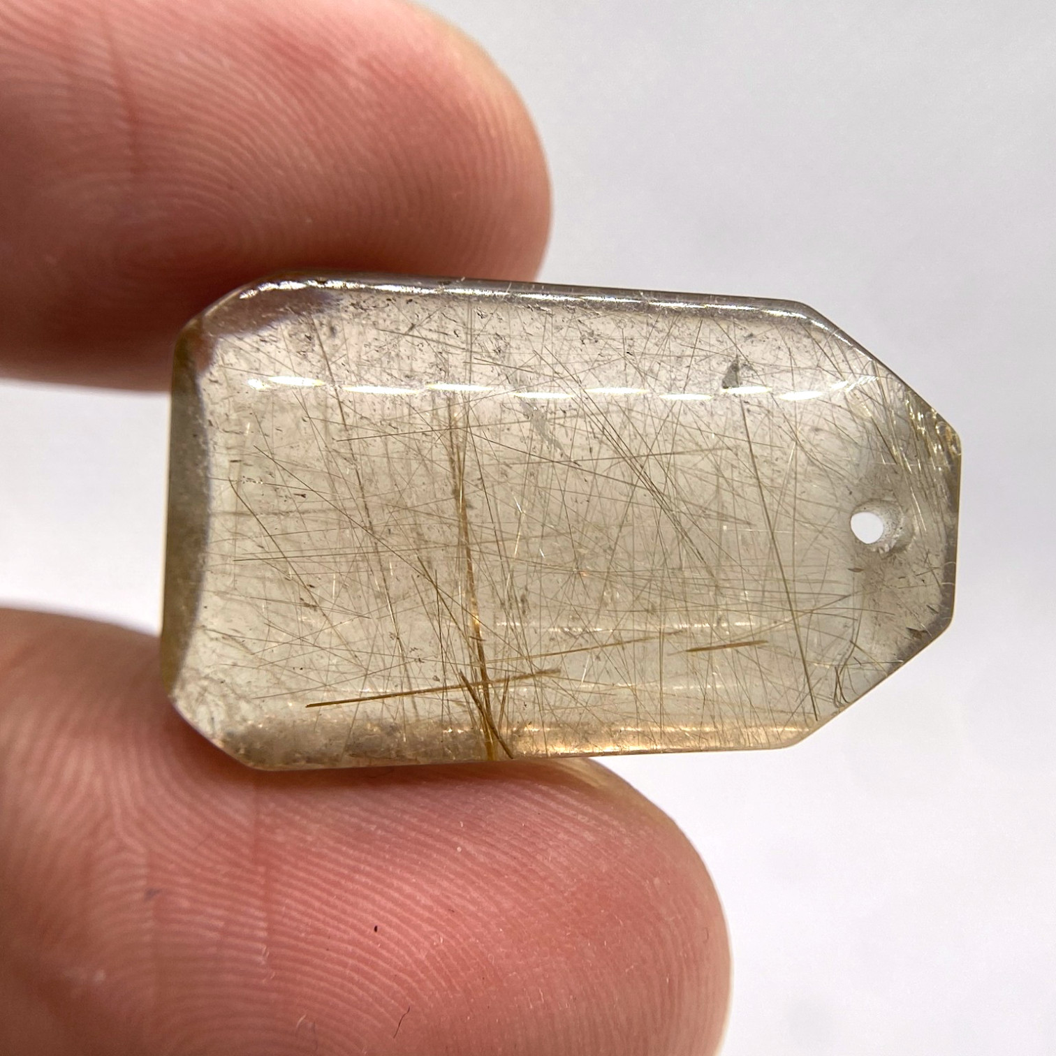 35.15 ct QUARTZ WITH RUTILE NEEDLES – BRAZIL – Natural Untreated Pendant Gem