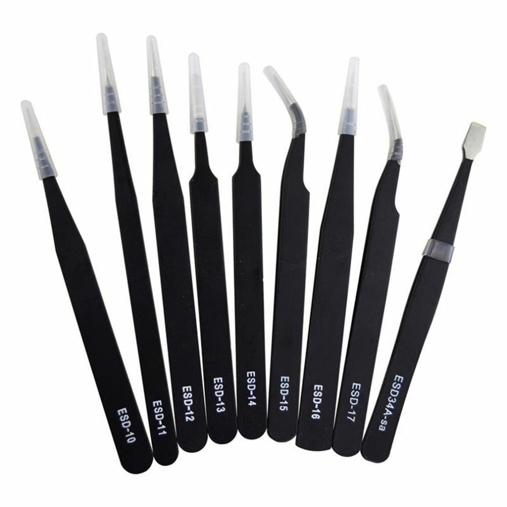 10pc ESD Tweezers Precision Set Stainless Steel For Electronics & Jewelry Repair