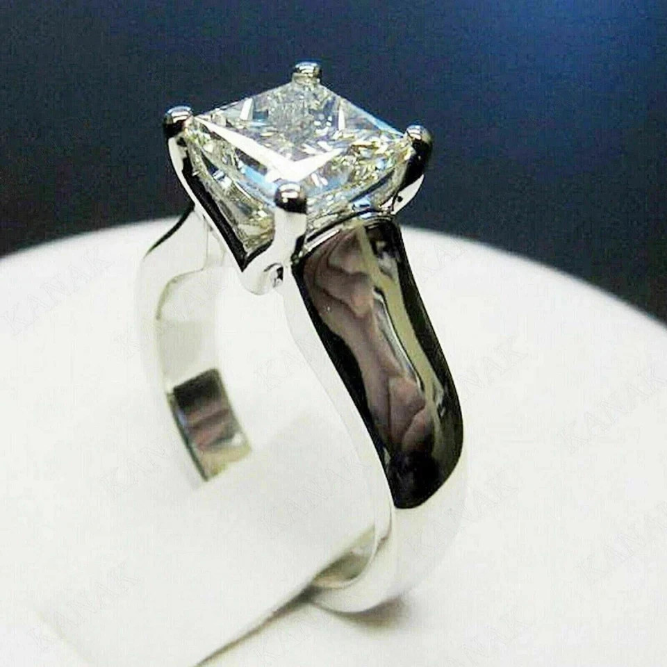 4 Ct Princess Cut Moissanite Solitaire Engagement Ring Real 925 Sterling Silver